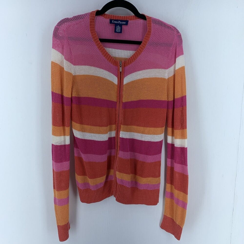 Vtg Evan Picone Womens M Cardigan Sweater Mesh Cottagecore Boho Beach Coastal